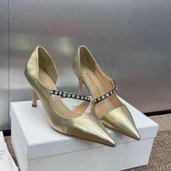 Dior Metallic Leather Pumps 7cm with Strass Strap Gold 2025 0220 (JC-250220051)
