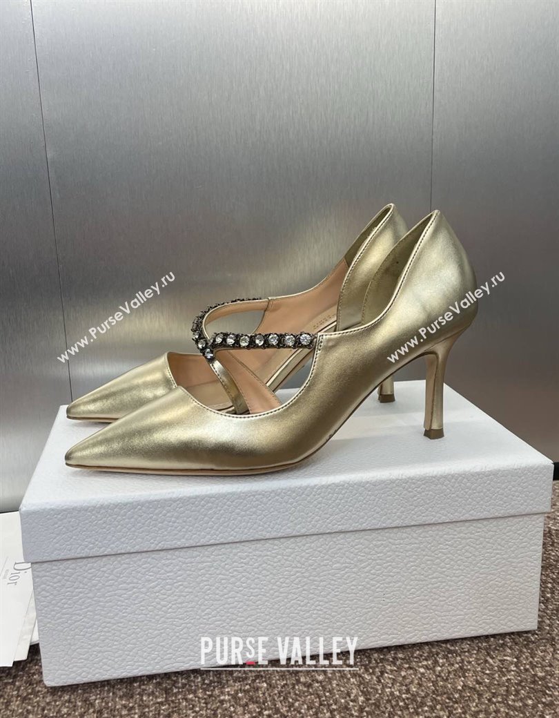 Dior Metallic Leather Pumps 7cm with Strass Strap Gold 2025 0220 (JC-250220051)