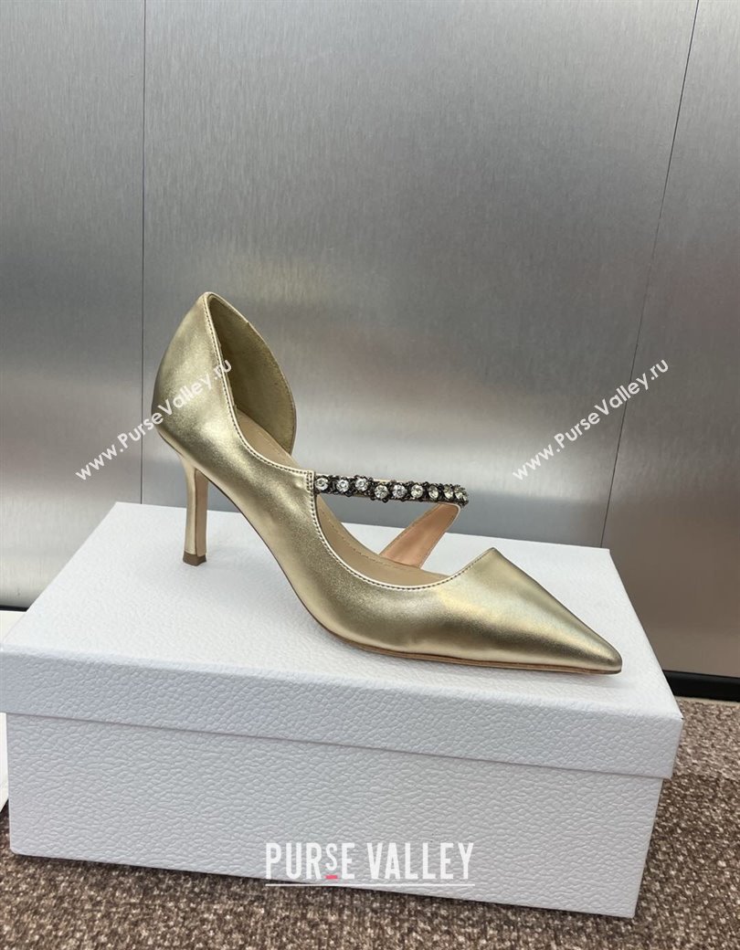 Dior Metallic Leather Pumps 7cm with Strass Strap Gold 2025 0220 (JC-250220051)