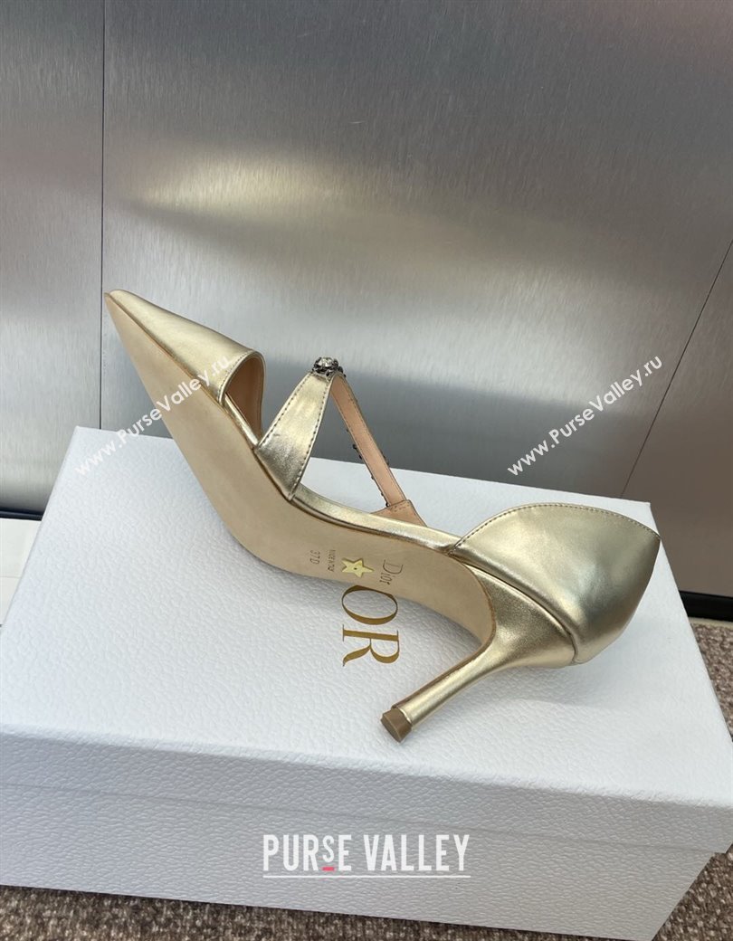 Dior Metallic Leather Pumps 7cm with Strass Strap Gold 2025 0220 (JC-250220051)