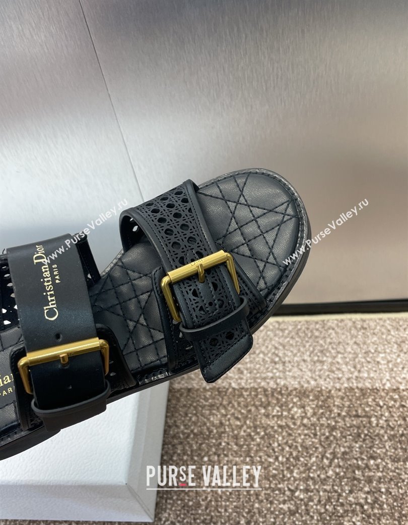 Dior D-Avenue Flat Buckle Slides Sandal in Calfskin with Openwork Microcannage Motif Black 2025 (KL-250220055)