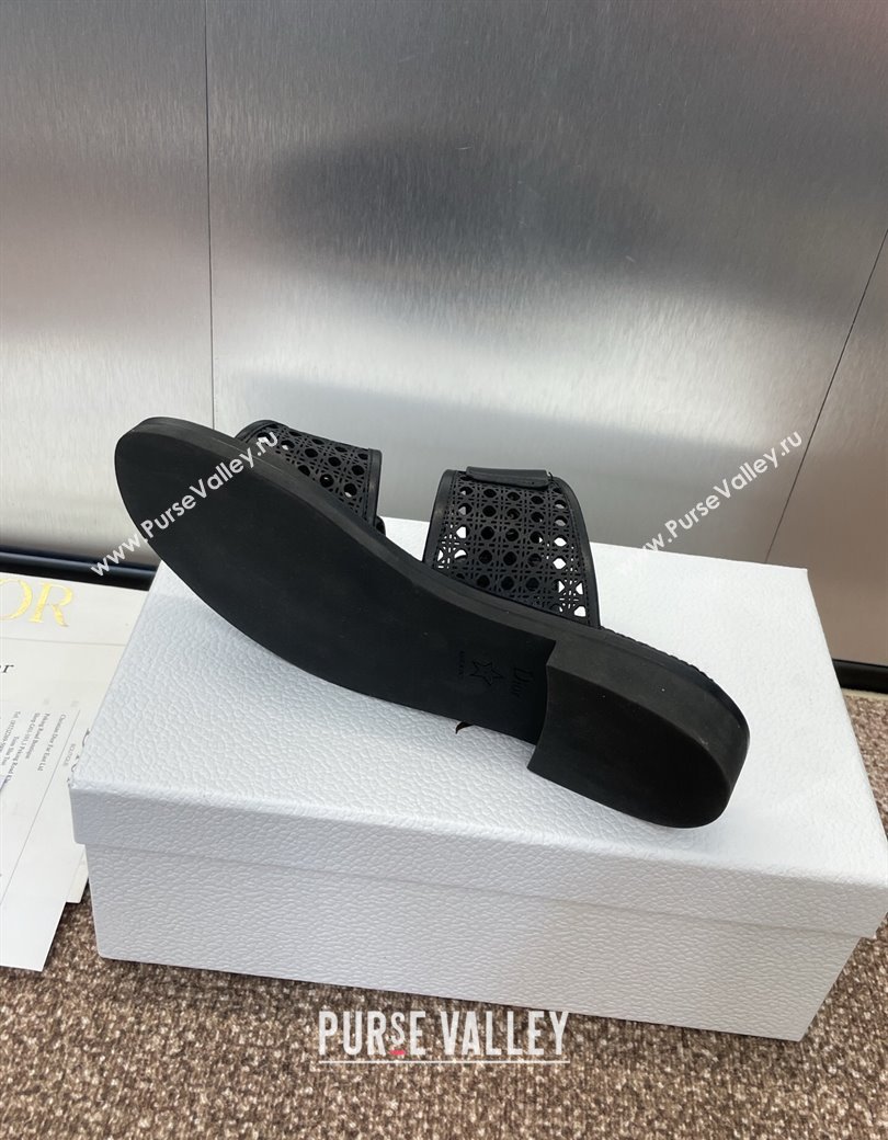 Dior D-Avenue Flat Buckle Slides Sandal in Calfskin with Openwork Microcannage Motif Black 2025 (KL-250220055)