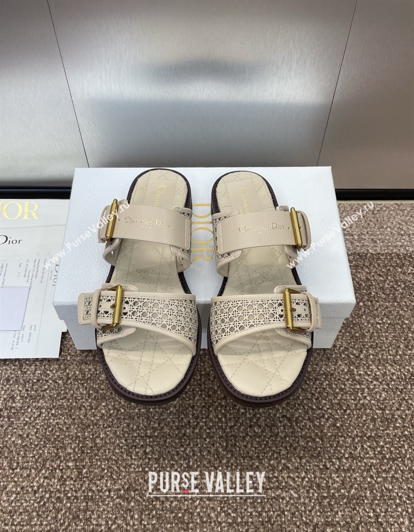 Dior D-Avenue Flat Buckle Slides Sandal in Calfskin with Openwork Microcannage Motif Beige 2025 (KL-250220056)
