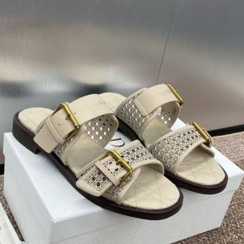 Dior D-Avenue Flat Buckle Slides Sandal in Calfskin with Openwork Microcannage Motif Beige 2025 (KL-250220056)