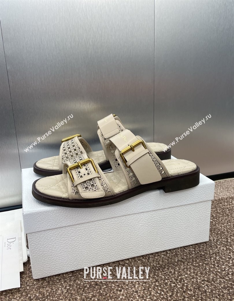 Dior D-Avenue Flat Buckle Slides Sandal in Calfskin with Openwork Microcannage Motif Beige 2025 (KL-250220056)