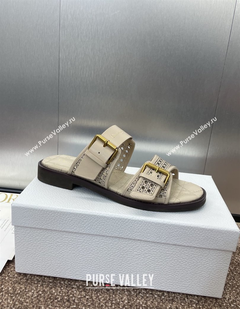 Dior D-Avenue Flat Buckle Slides Sandal in Calfskin with Openwork Microcannage Motif Beige 2025 (KL-250220056)