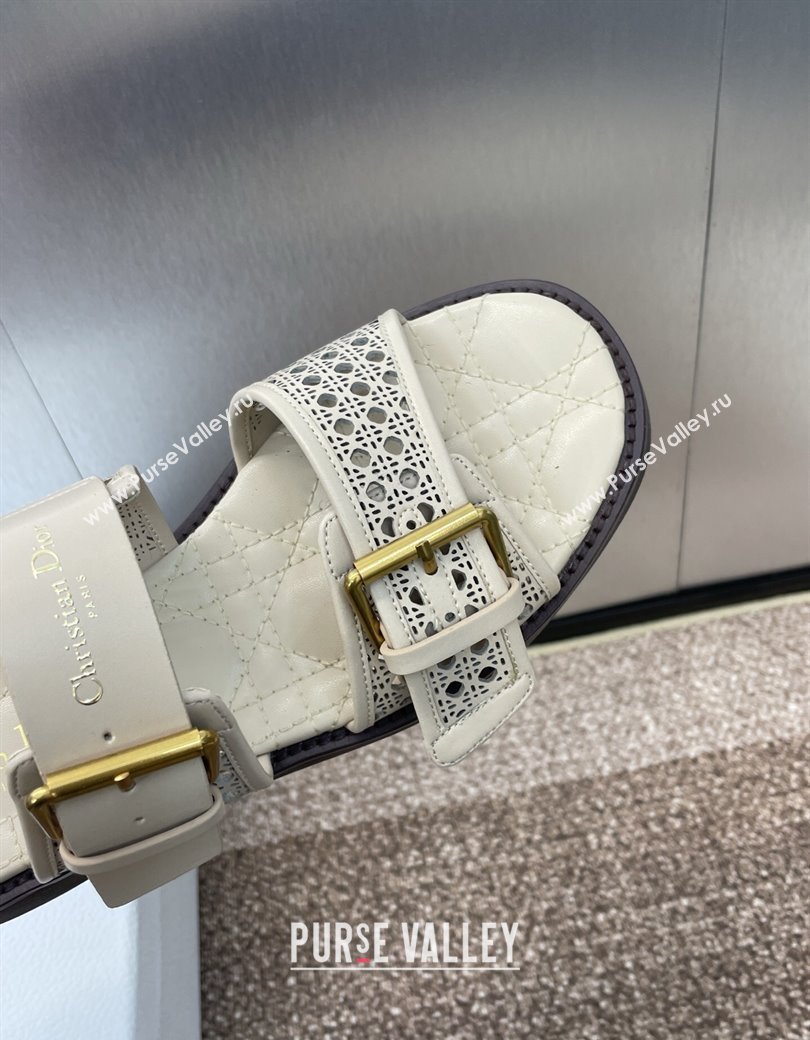 Dior D-Avenue Flat Buckle Slides Sandal in Calfskin with Openwork Microcannage Motif Beige 2025 (KL-250220056)