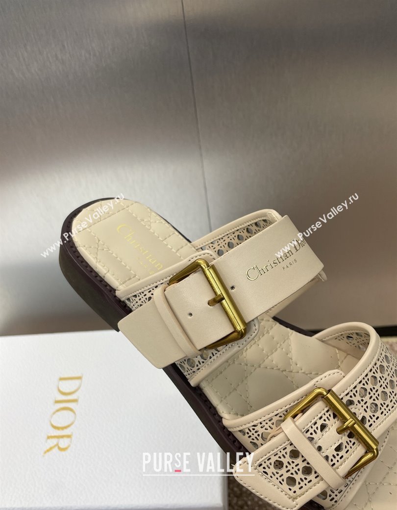 Dior D-Avenue Flat Buckle Slides Sandal in Calfskin with Openwork Microcannage Motif Beige 2025 (KL-250220056)