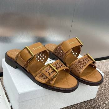 Dior D-Avenue Flat Buckle Slides Sandal in Calfskin with Openwork Microcannage Motif Brown 2025 (KL-250220057)