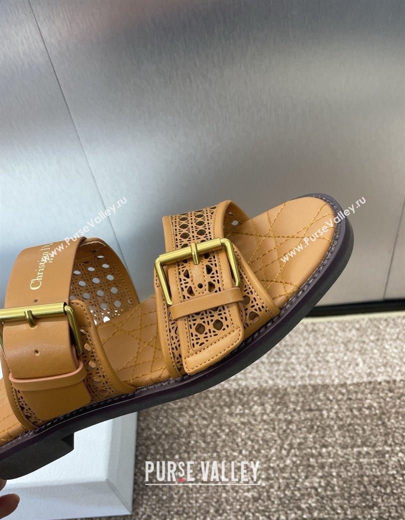 Dior D-Avenue Flat Buckle Slides Sandal in Calfskin with Openwork Microcannage Motif Brown 2025 (KL-250220057)