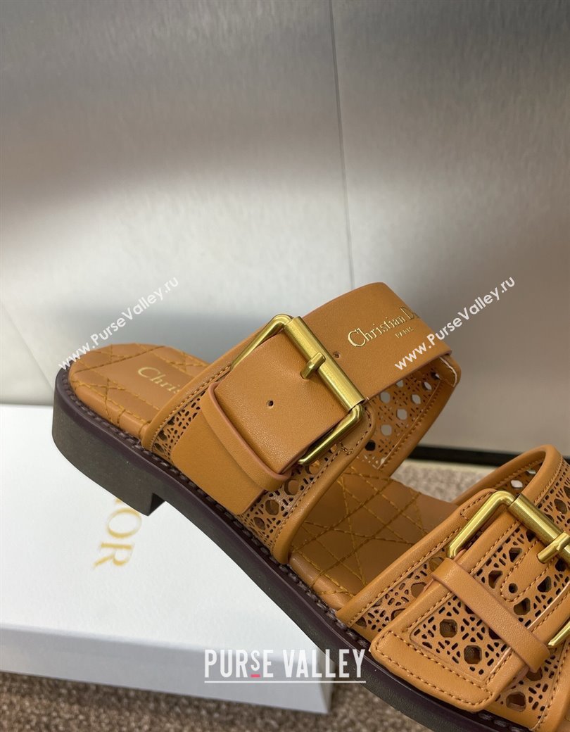 Dior D-Avenue Flat Buckle Slides Sandal in Calfskin with Openwork Microcannage Motif Brown 2025 (KL-250220057)