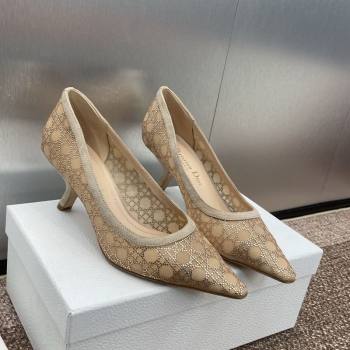 Dior Capture Pumps 6.5cm in Transparent Mesh with Strass Cannage Motif and Nude Suede 2025 (JC-250220092)