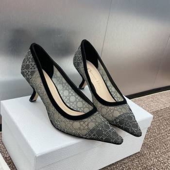 Dior Capture Pumps 6.5cm in Transparent Mesh with Strass Cannage Motif and Black Suede 2025 (JC-250220093)