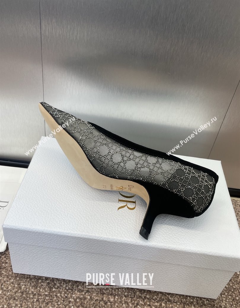 Dior Capture Pumps 6.5cm in Transparent Mesh with Strass Cannage Motif and Black Suede 2025 (JC-250220093)
