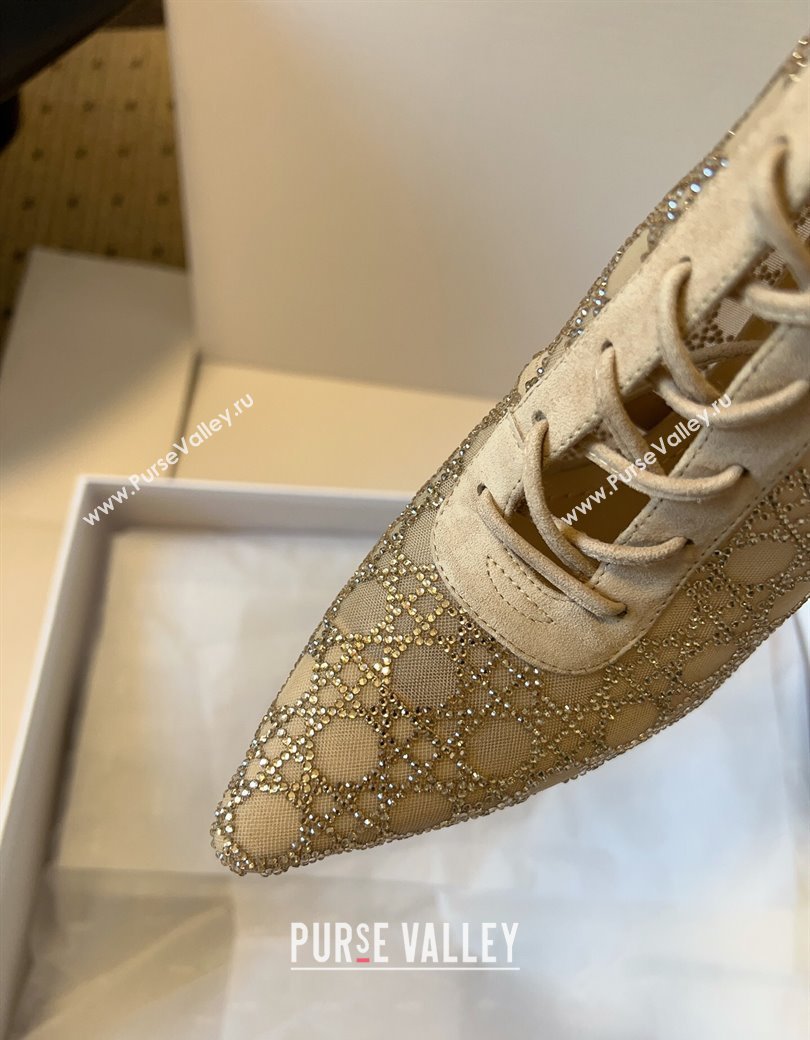 Dior Capture Heeled Ankle Boots 9.5cm in Transparent Mesh with Strass Cannage Motif and Nude Suede 2025 (SS-250220094)