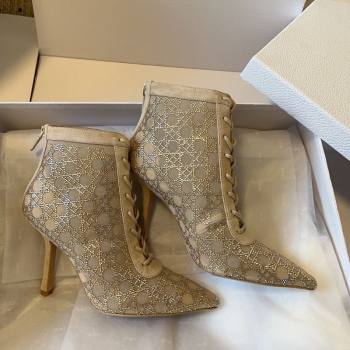 Dior Capture Heeled Ankle Boots 9.5cm in Transparent Mesh with Strass Cannage Motif and Nude Suede 2025 (SS-250220094)