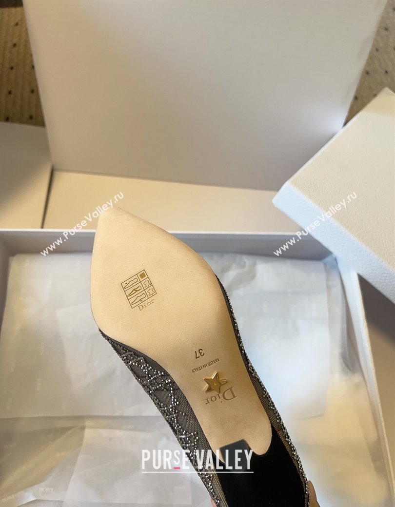 Dior Capture Heeled Ankle Boots 9.5cm in Transparent Mesh with Strass Cannage Motif and Black Suede 2025 (SS-250220095)