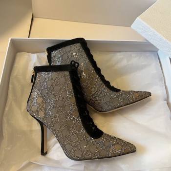 Dior Capture Heeled Ankle Boots 9.5cm in Transparent Mesh with Strass Cannage Motif and Black Suede 2025 (SS-250220095)