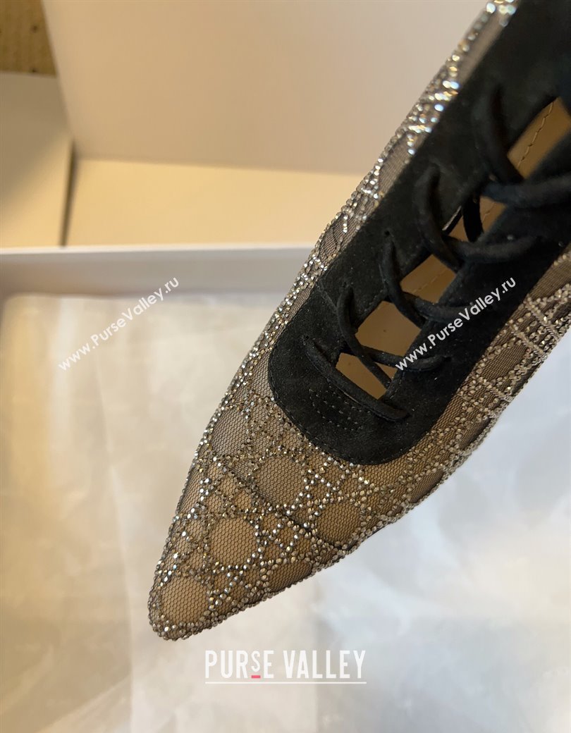 Dior Capture Heeled Ankle Boots 9.5cm in Transparent Mesh with Strass Cannage Motif and Black Suede 2025 (SS-250220095)