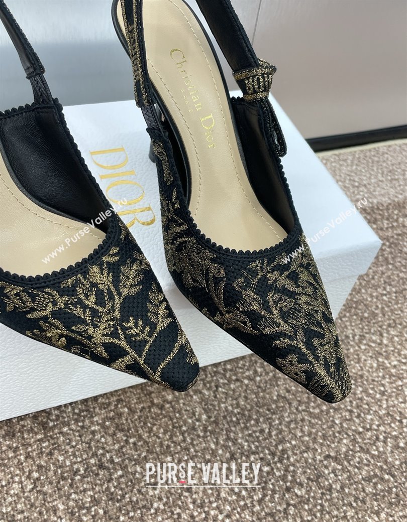 Dior JAdior Slingback Pumps 9.5cm in Black and Gold-Tone Millefiori Jacquard 2025 0220 (JC-250220059)