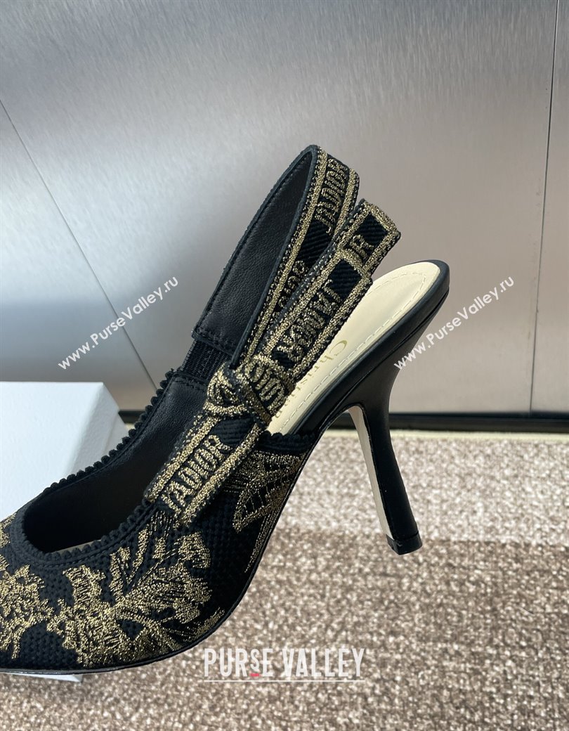 Dior JAdior Slingback Pumps 9.5cm in Black and Gold-Tone Millefiori Jacquard 2025 0220 (JC-250220059)