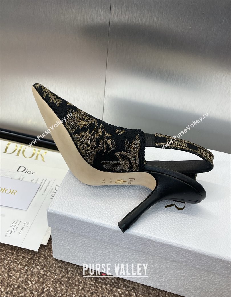 Dior JAdior Slingback Pumps 9.5cm in Black and Gold-Tone Millefiori Jacquard 2025 0220 (JC-250220059)