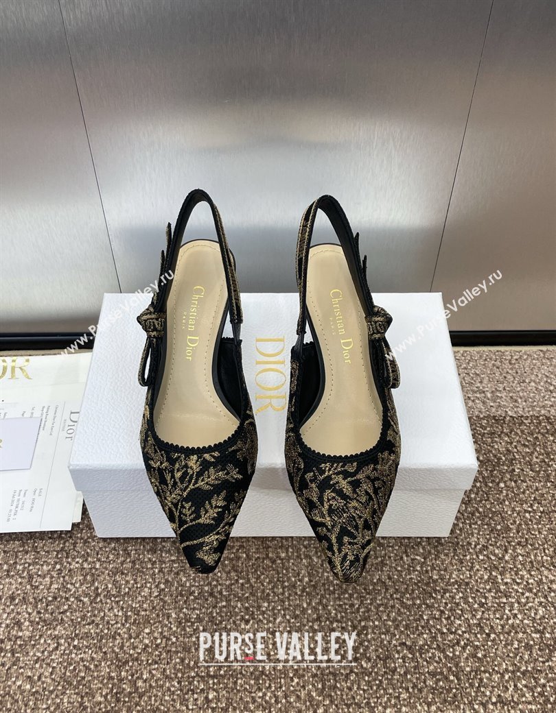 Dior JAdior Slingback Pumps 6.5cm in Black and Gold-Tone Millefiori Jacquard 2025 0220 (JC-250220060)