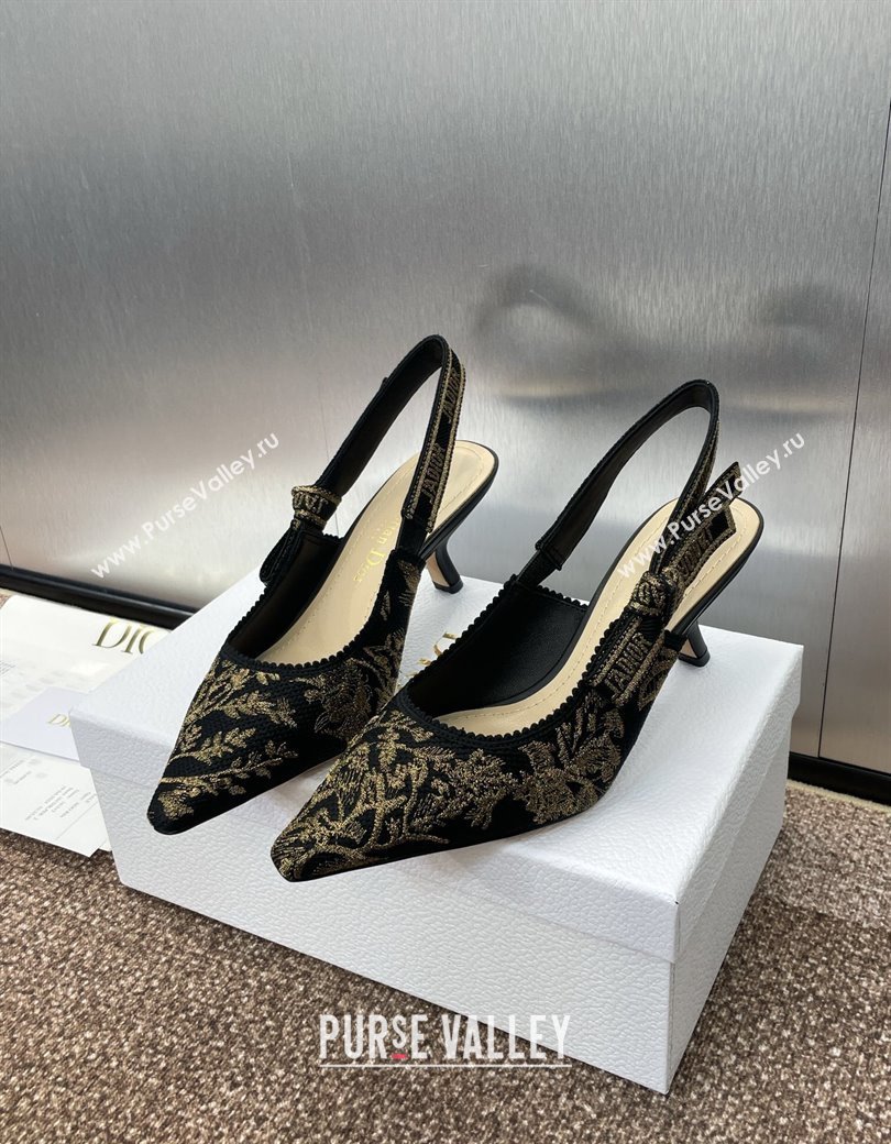 Dior JAdior Slingback Pumps 6.5cm in Black and Gold-Tone Millefiori Jacquard 2025 0220 (JC-250220060)