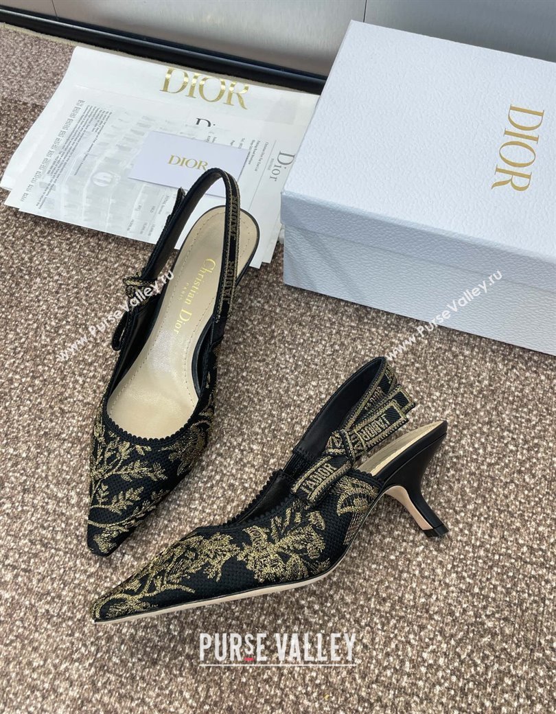 Dior JAdior Slingback Pumps 6.5cm in Black and Gold-Tone Millefiori Jacquard 2025 0220 (JC-250220060)