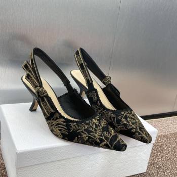 Dior JAdior Slingback Pumps 6.5cm in Black and Gold-Tone Millefiori Jacquard 2025 0220 (JC-250220060)