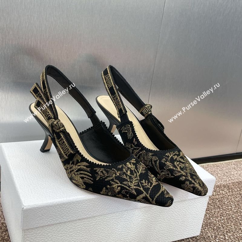 Dior JAdior Slingback Pumps 6.5cm in Black and Gold-Tone Millefiori Jacquard 2025 0220 (JC-250220060)