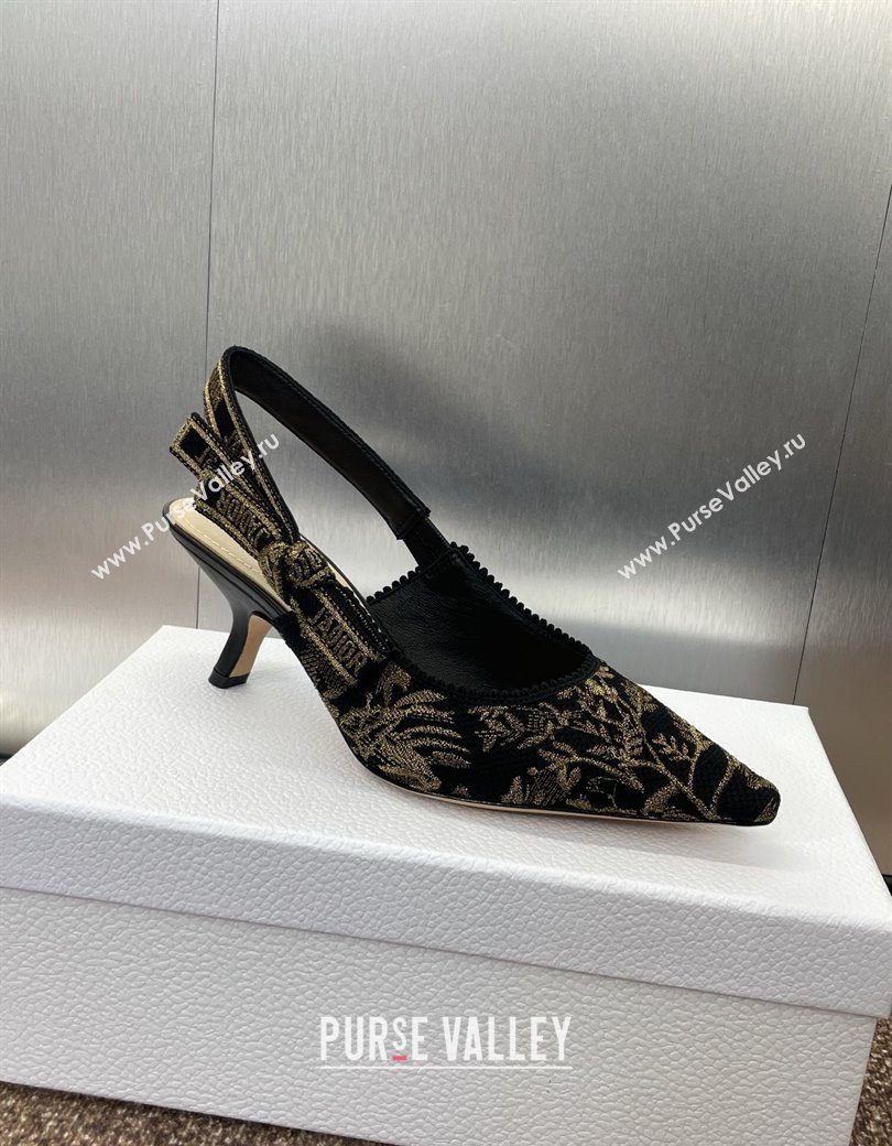 Dior JAdior Slingback Pumps 6.5cm in Black and Gold-Tone Millefiori Jacquard 2025 0220 (JC-250220060)