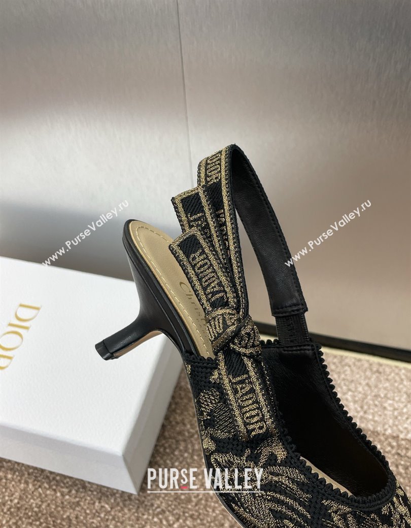 Dior JAdior Slingback Pumps 6.5cm in Black and Gold-Tone Millefiori Jacquard 2025 0220 (JC-250220060)