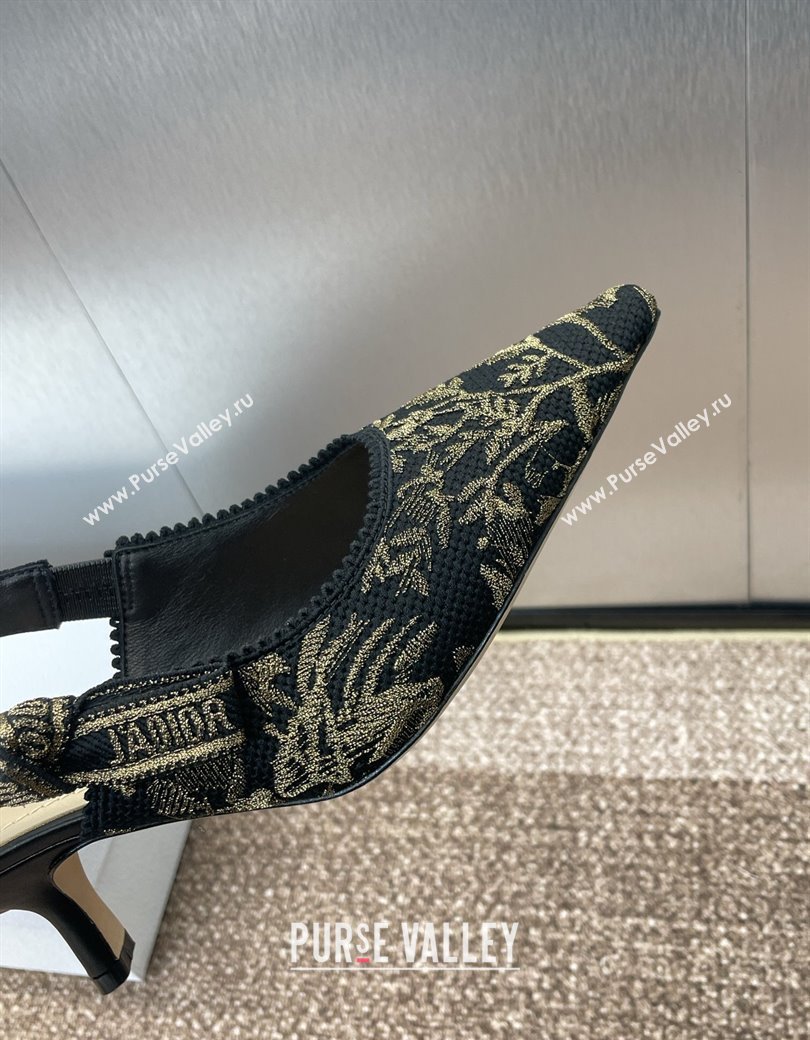 Dior JAdior Slingback Pumps 6.5cm in Black and Gold-Tone Millefiori Jacquard 2025 0220 (JC-250220060)