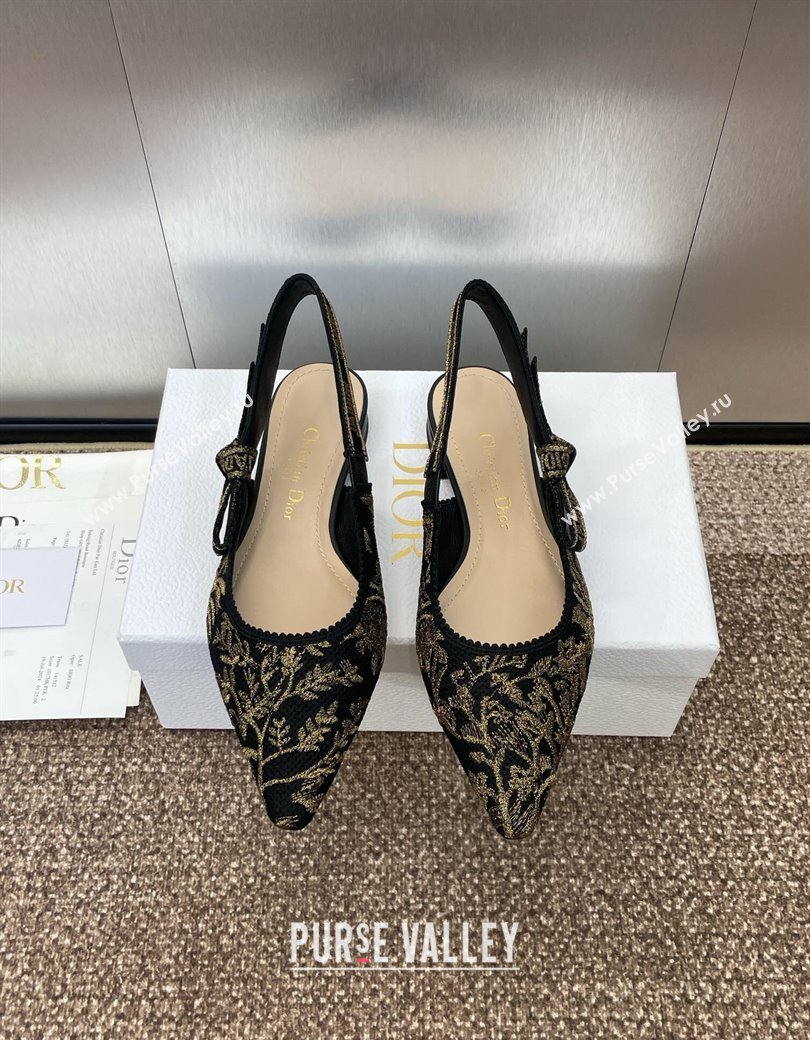Dior JAdior Slingback Ballet Flats in Black and Gold-Tone Millefiori Jacquard 2025 0220 (JC-250220061)