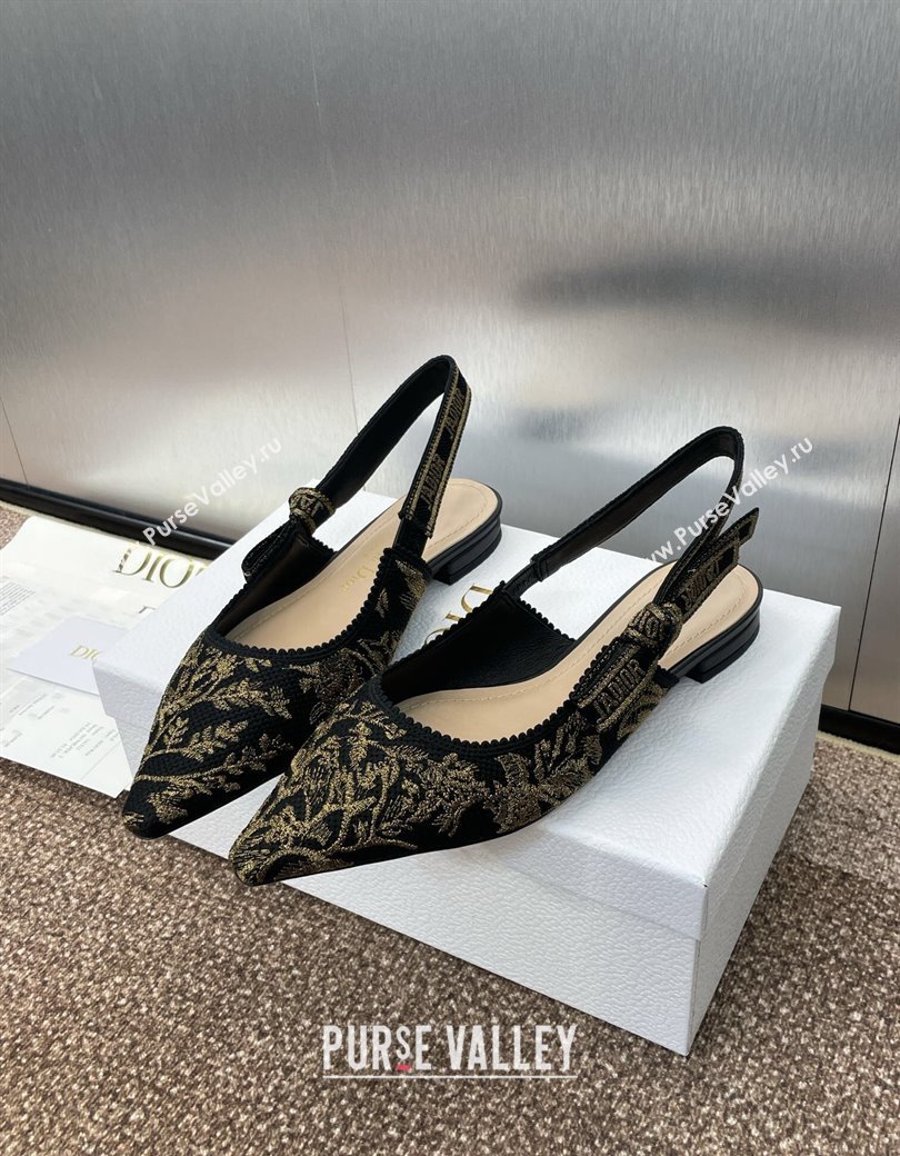 Dior JAdior Slingback Ballet Flats in Black and Gold-Tone Millefiori Jacquard 2025 0220 (JC-250220061)