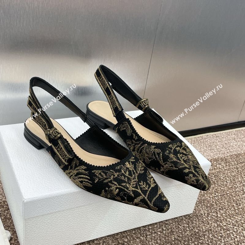 Dior JAdior Slingback Ballet Flats in Black and Gold-Tone Millefiori Jacquard 2025 0220 (JC-250220061)