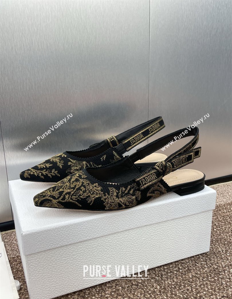 Dior JAdior Slingback Ballet Flats in Black and Gold-Tone Millefiori Jacquard 2025 0220 (JC-250220061)