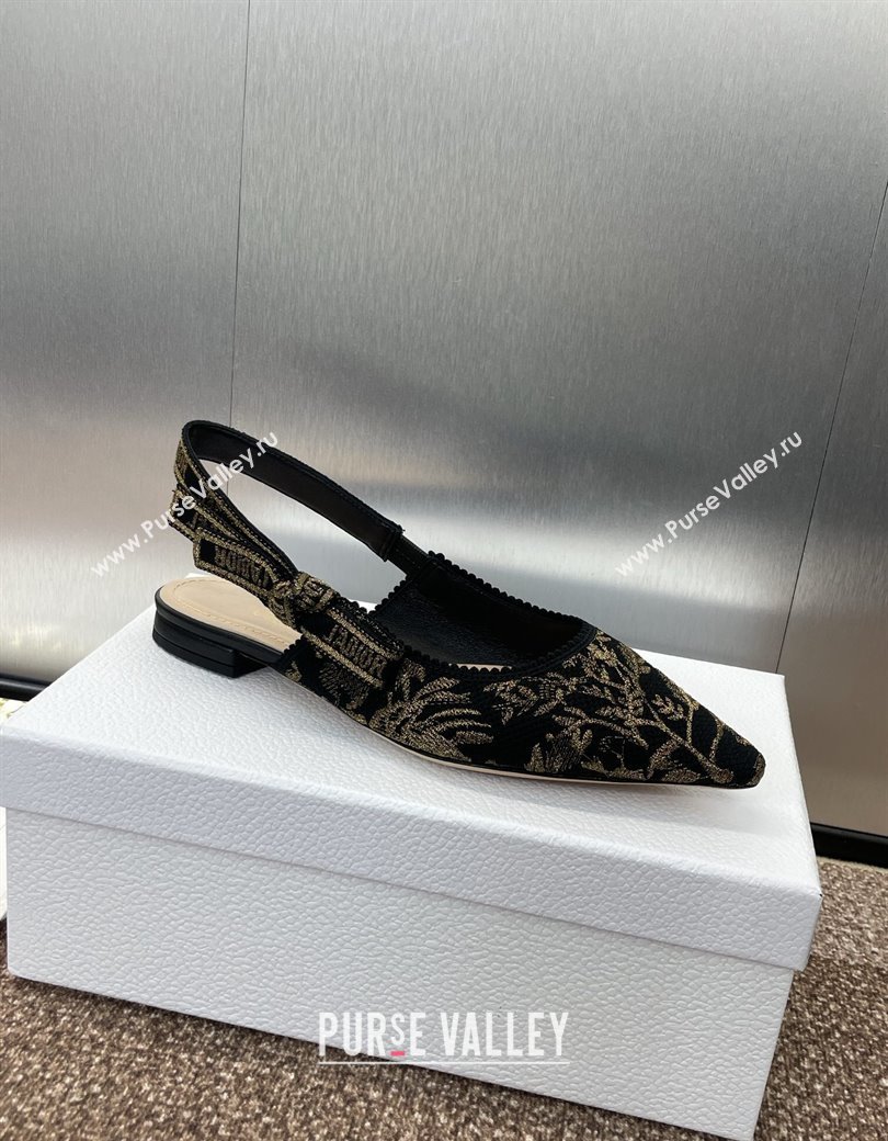 Dior JAdior Slingback Ballet Flats in Black and Gold-Tone Millefiori Jacquard 2025 0220 (JC-250220061)