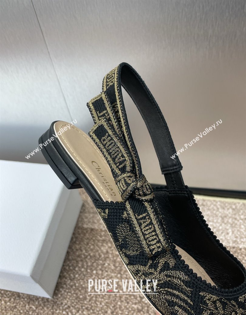 Dior JAdior Slingback Ballet Flats in Black and Gold-Tone Millefiori Jacquard 2025 0220 (JC-250220061)