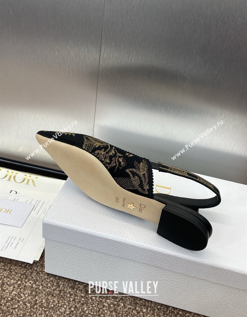 Dior JAdior Slingback Ballet Flats in Black and Gold-Tone Millefiori Jacquard 2025 0220 (JC-250220061)