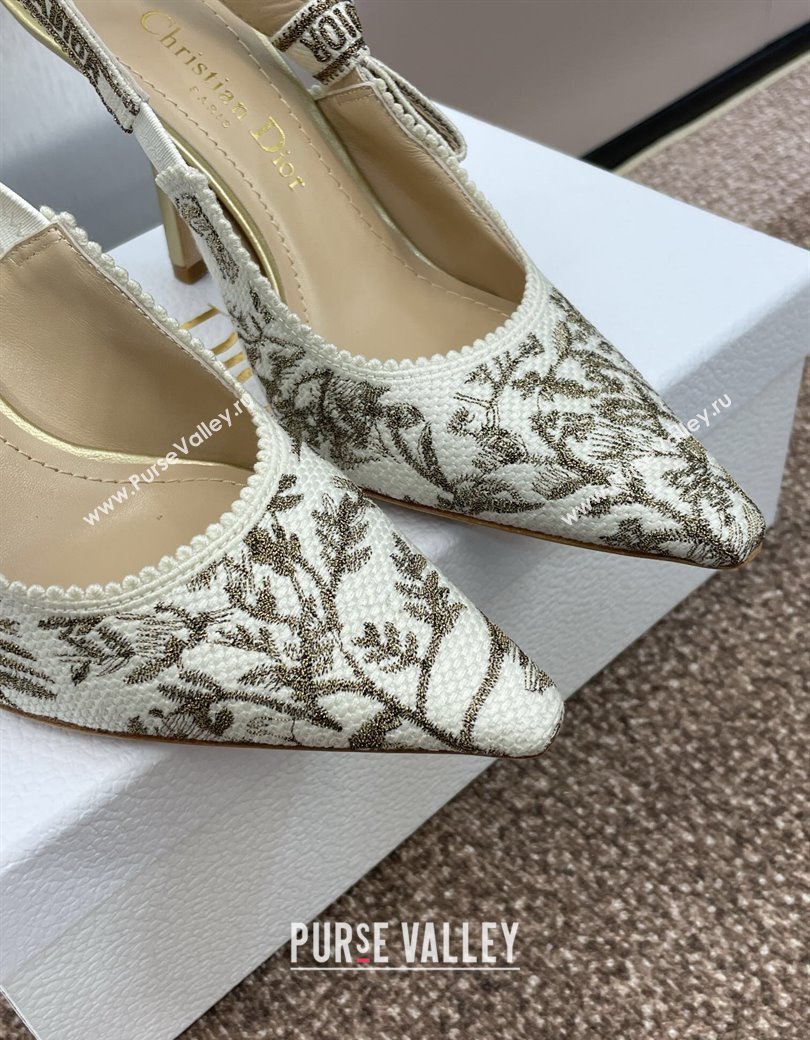 Dior JAdior Slingback Pumps 9.5cm in White and Gold-Tone Millefiori Jacquard 2025 0220 (JC-250220062)
