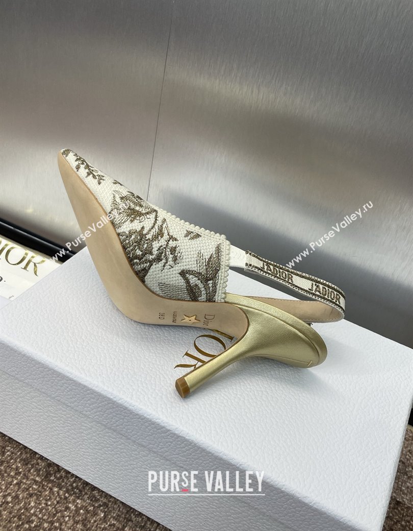 Dior JAdior Slingback Pumps 9.5cm in White and Gold-Tone Millefiori Jacquard 2025 0220 (JC-250220062)