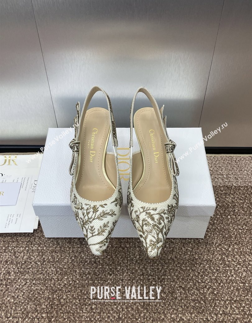 Dior JAdior Slingback Pumps 6.5cm in White and Gold-Tone Millefiori Jacquard 2025 0220 (JC-250220063)