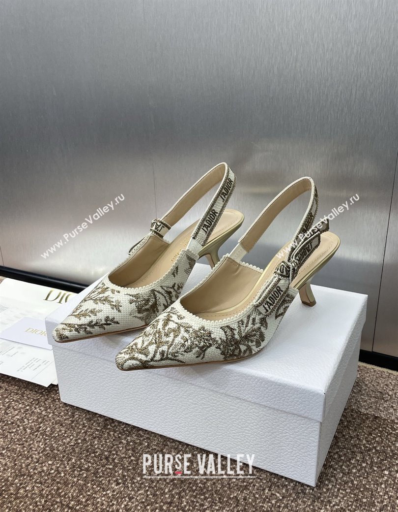 Dior JAdior Slingback Pumps 6.5cm in White and Gold-Tone Millefiori Jacquard 2025 0220 (JC-250220063)