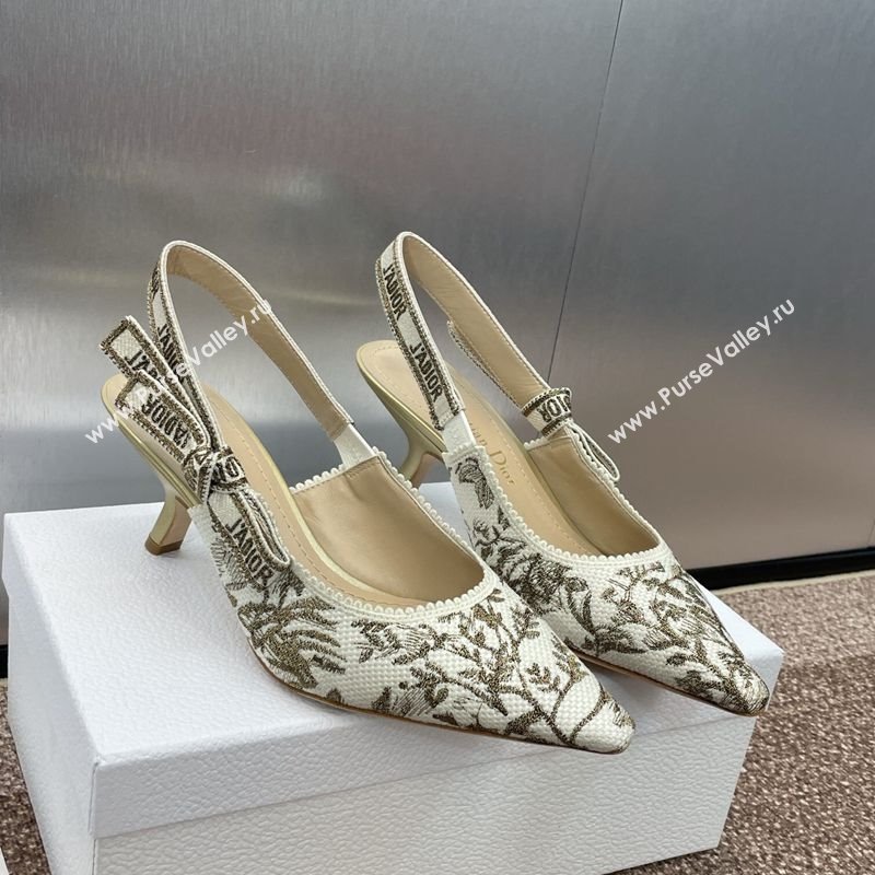 Dior JAdior Slingback Pumps 6.5cm in White and Gold-Tone Millefiori Jacquard 2025 0220 (JC-250220063)