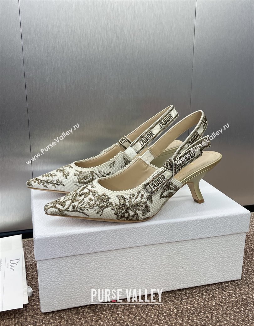 Dior JAdior Slingback Pumps 6.5cm in White and Gold-Tone Millefiori Jacquard 2025 0220 (JC-250220063)