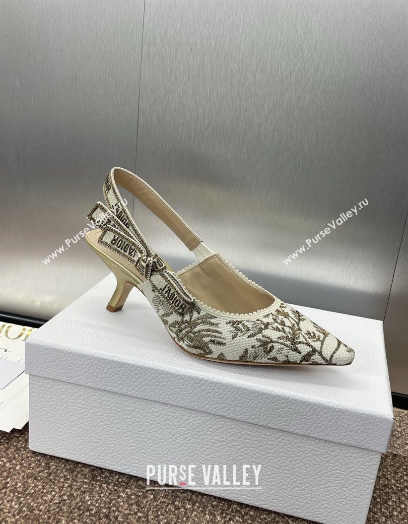 Dior JAdior Slingback Pumps 6.5cm in White and Gold-Tone Millefiori Jacquard 2025 0220 (JC-250220063)