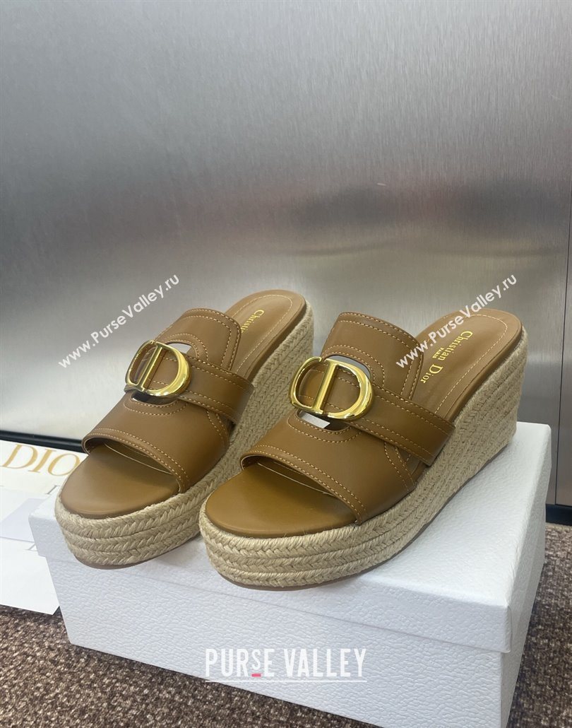Dior 30 Montaigne Wedge Slides Sandal 7cm in Calfskin Leather Beige 2025 (JC-250605026)