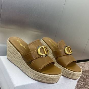 Dior 30 Montaigne Wedge Slides Sandal 7cm in Calfskin Leather Beige 2025 (JC-250605026)
